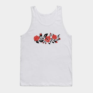 Print with Red Rose and Mallow Inspired by Ukrainian Traditional Embroidery Tank Top